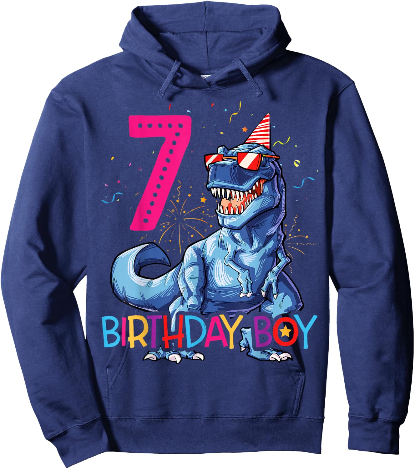 Dinosaur T rex 7 year Old T shirt Kids 7th Birthday Hoodie - Hoodie | Navy