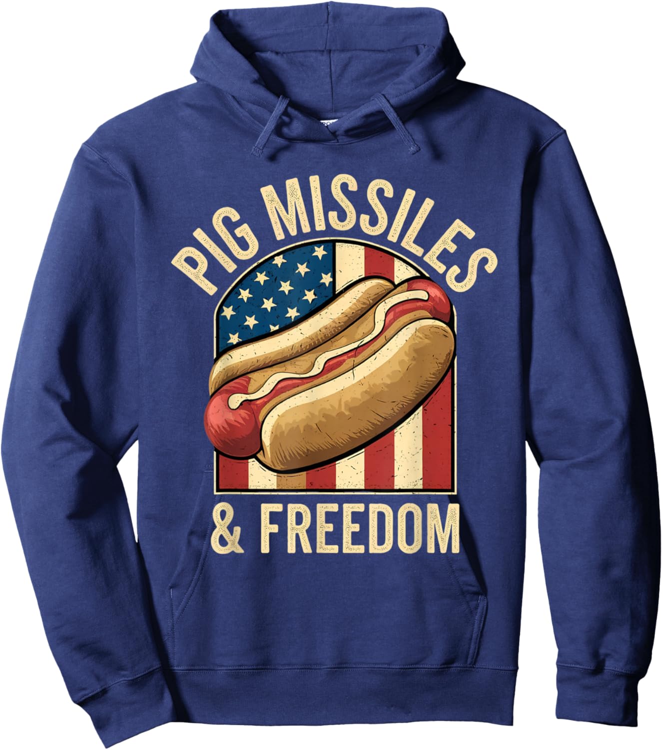 Pig Missiles & Freedom 4th of July Patriotic USA Flag Hotdog Hoodie - Hoodie | Navy