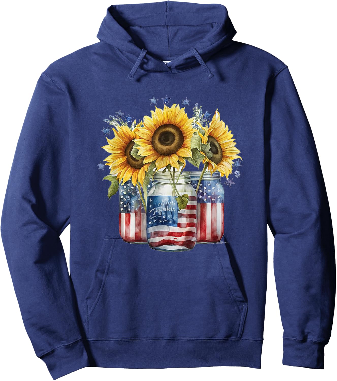 Patriotic Sunflower in Mason Jars 4th of July American Flag Hoodie - Hoodie | Navy