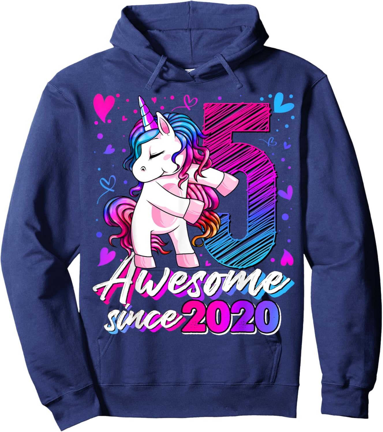 5 Year Old Unicorn Gifts For Girls 5th Birthday Girl Party Hoodie - Hoodie | Navy