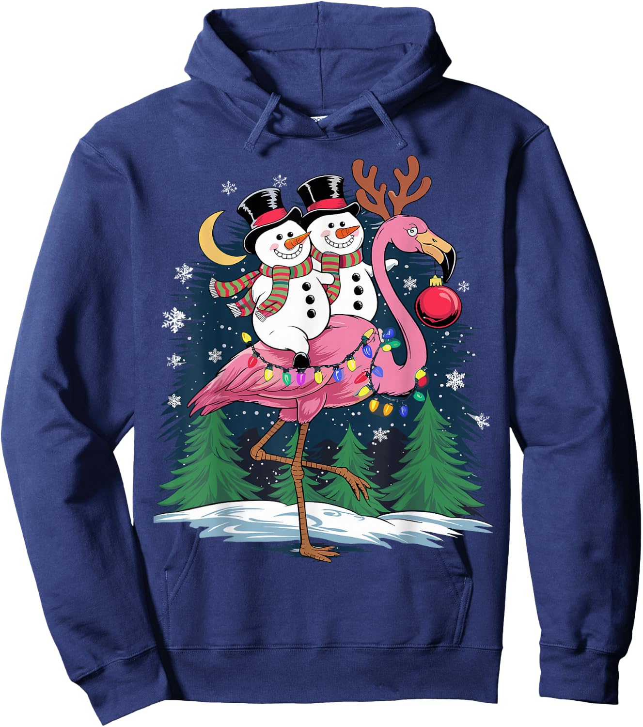 Christmas Snowman Riding Flamingo Xmas Girls Women Hoodie - Hoodie | Navy