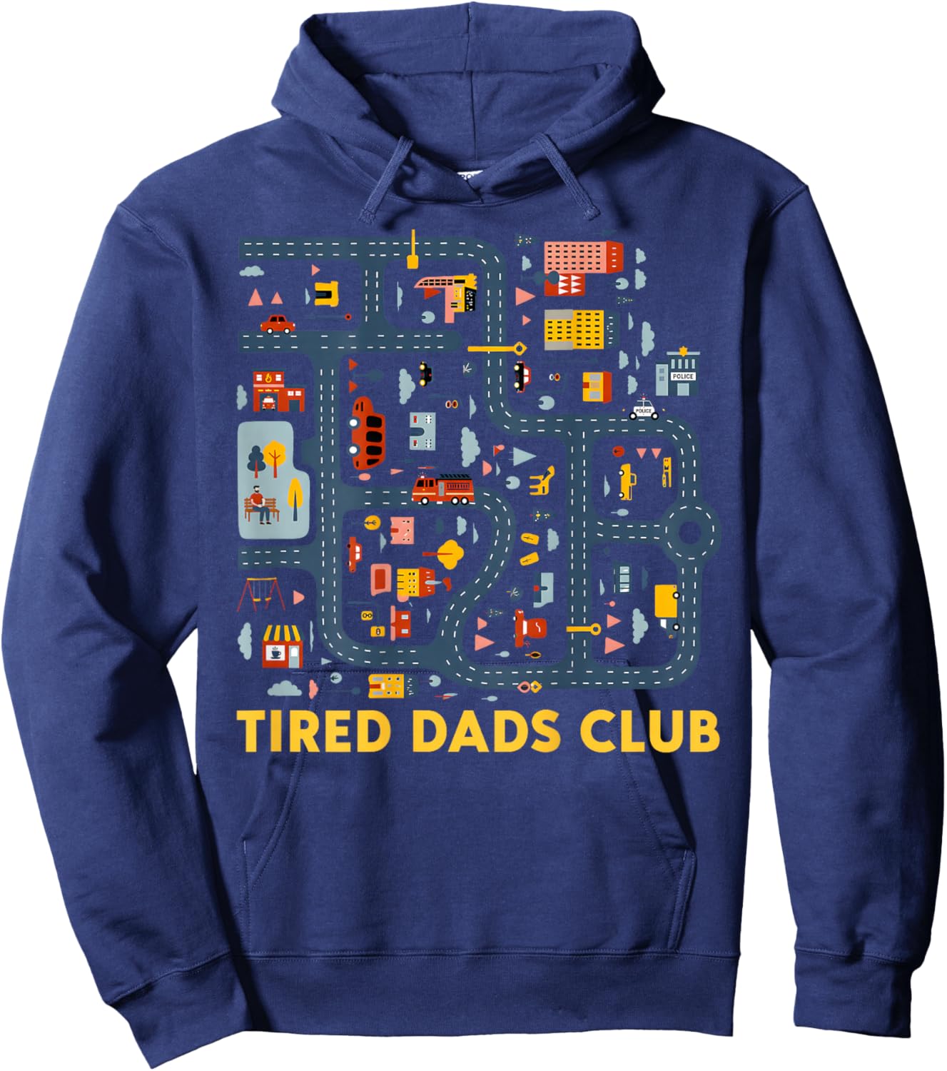 (On Back) Tired Dad Club Car Race Track On Dad Fathers Day Hoodie - Hoodie | Navy