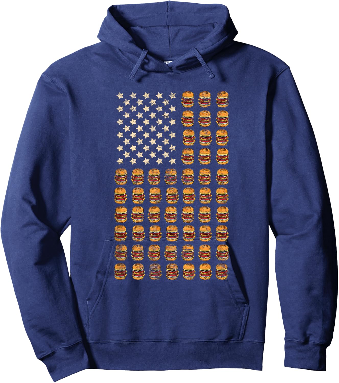 Cheeseburger Patriotic USA American Flag National Burger Day Hoodie - Hoodie | Navy