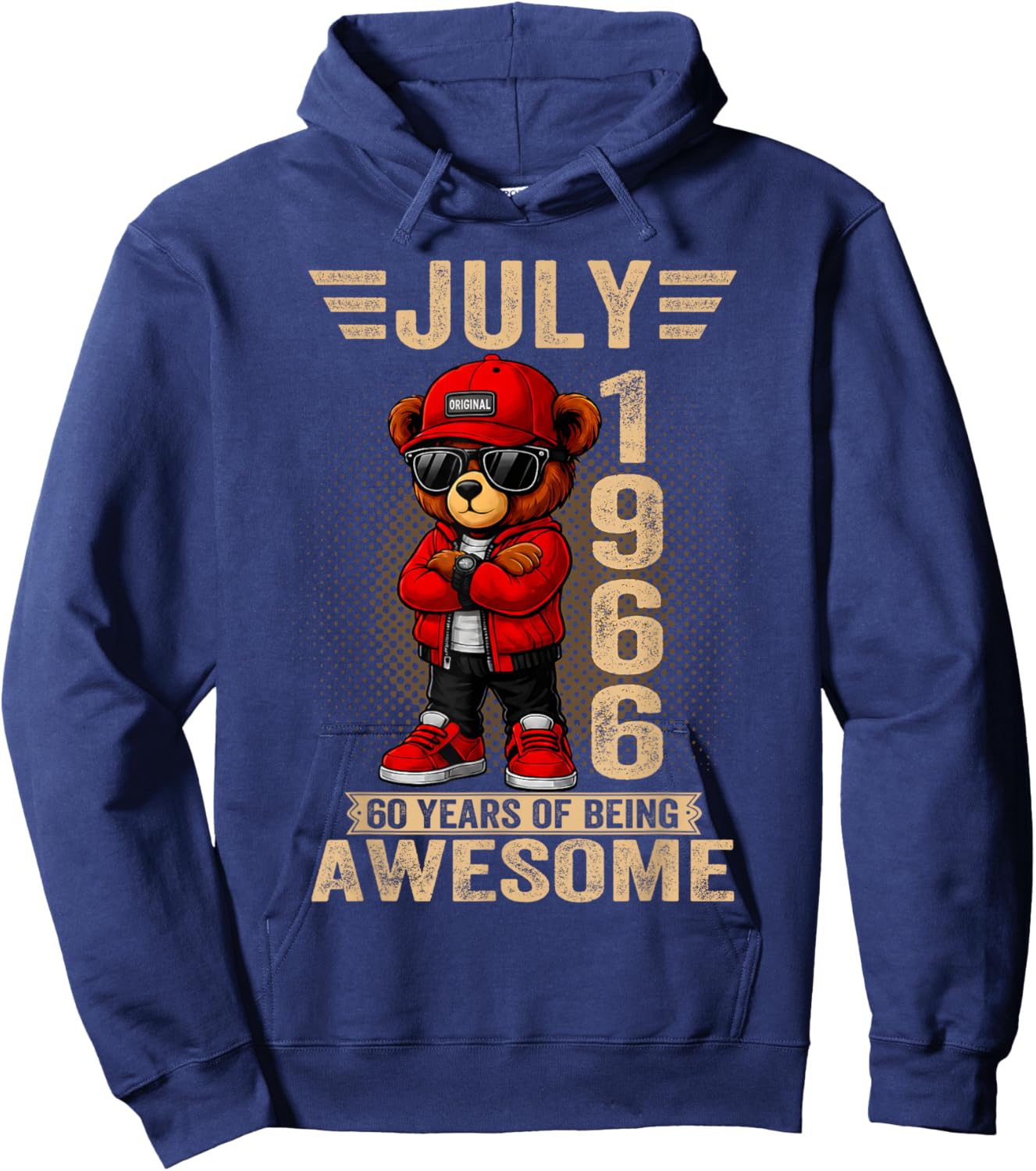 July 60th Birthday Men Women 1966 Awesome Teddy Bear Hoodie - Hoodie | Navy