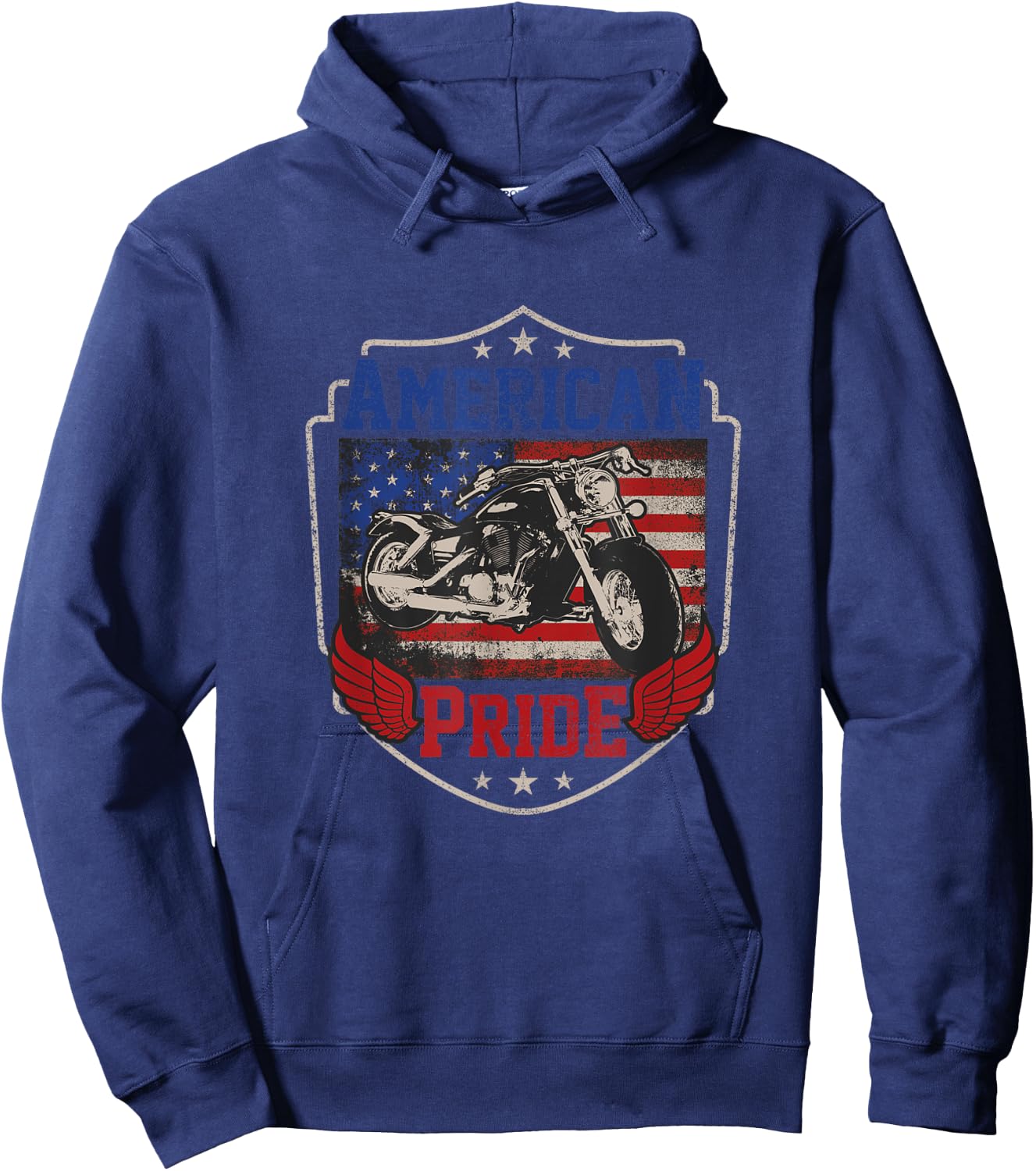 American Motorcycle Pride Vintage Proud biker 4th of July Women Kids Men Hoodie - Hoodie | Navy