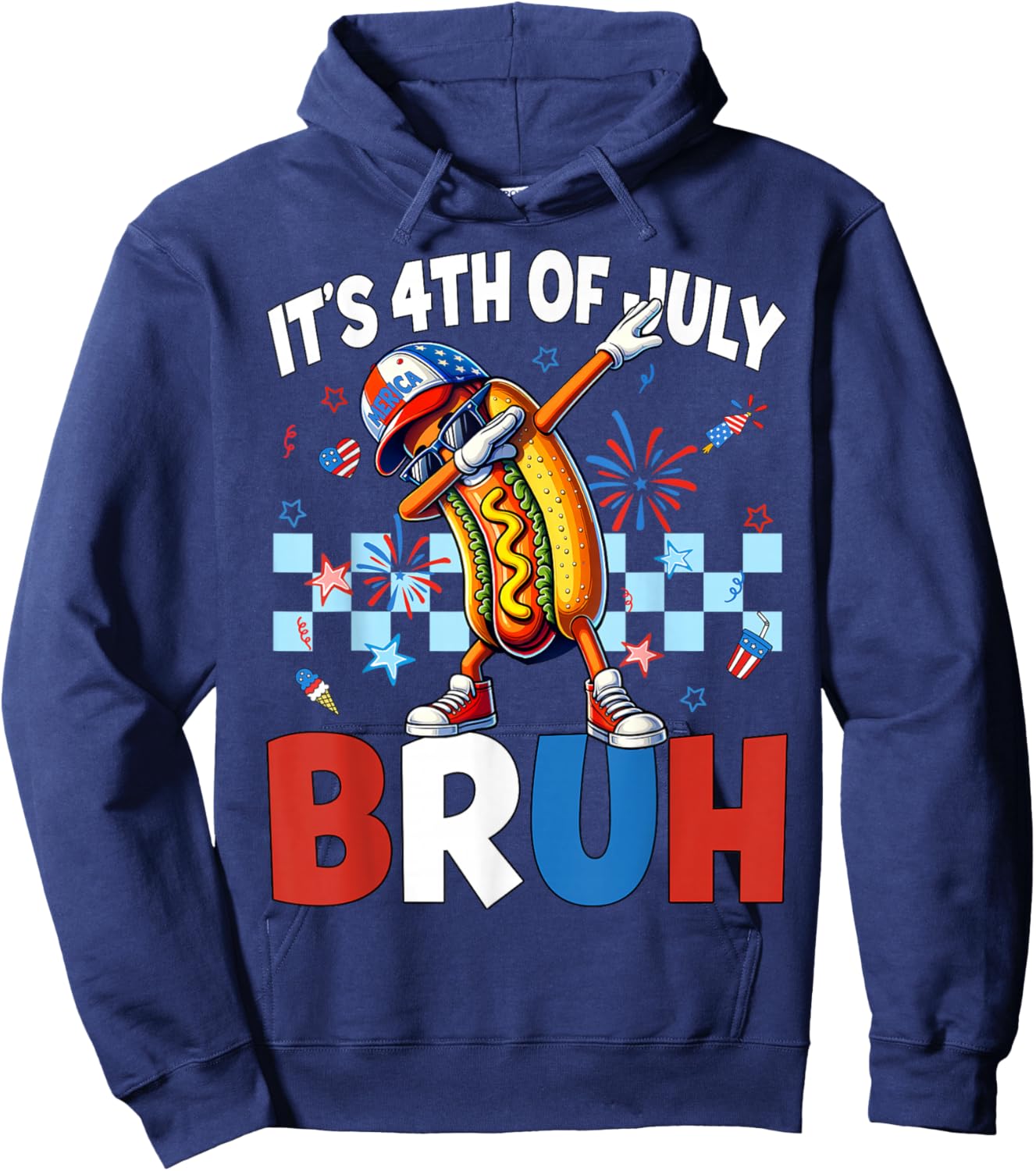 It's 4th of July Bruh Hotdog American Flag Patriotic Kid Boy Hoodie - Hoodie | Navy