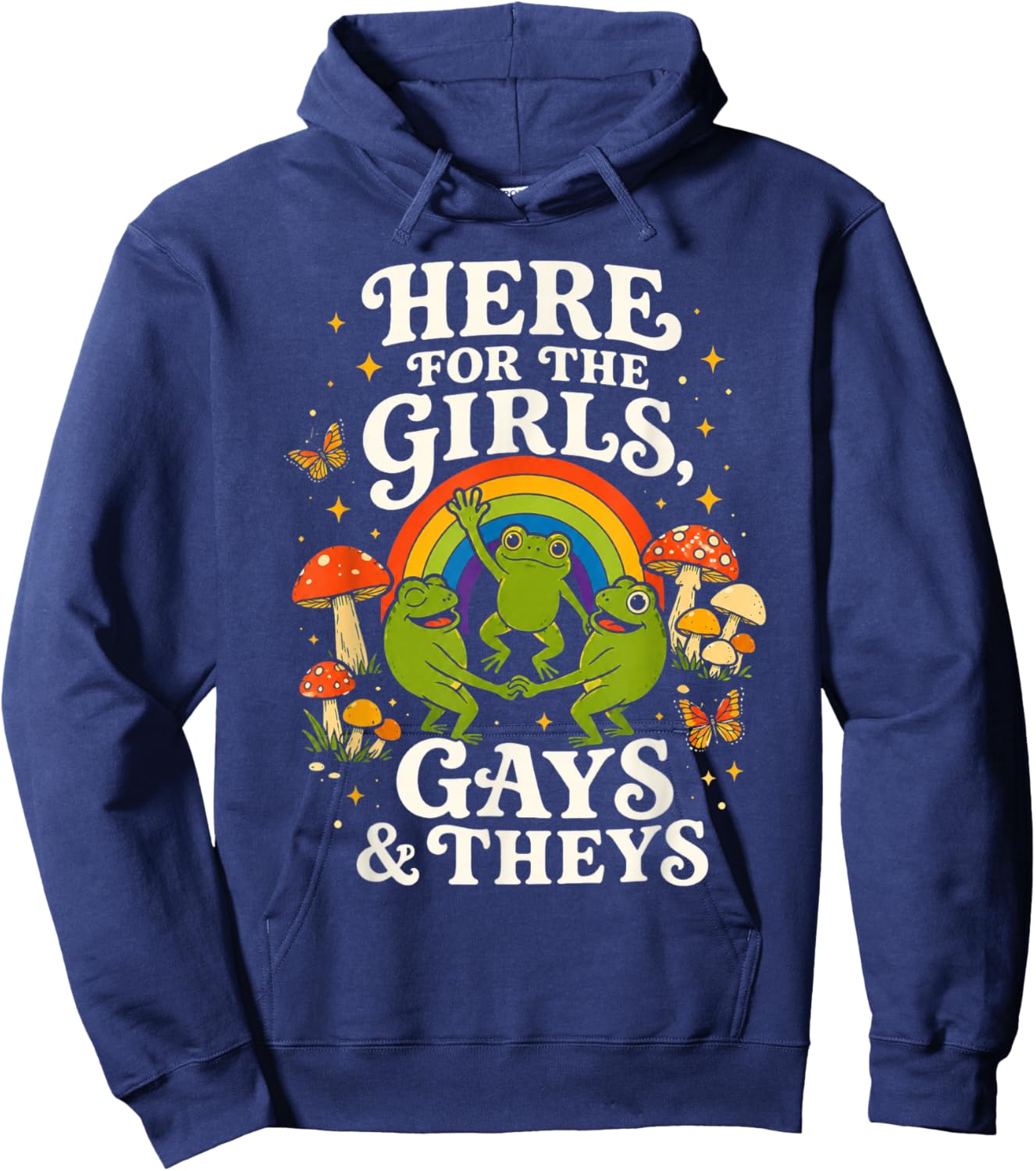 Here for The Girls Gays and Theys Vintage LGBTQ Ally Hoodie - Hoodie | Navy