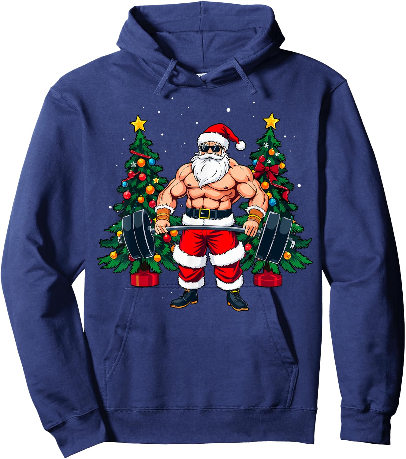 Muscle Santa Weightlifter Christmas Powerlifting Xmas Gym Hoodie - Hoodie | Navy