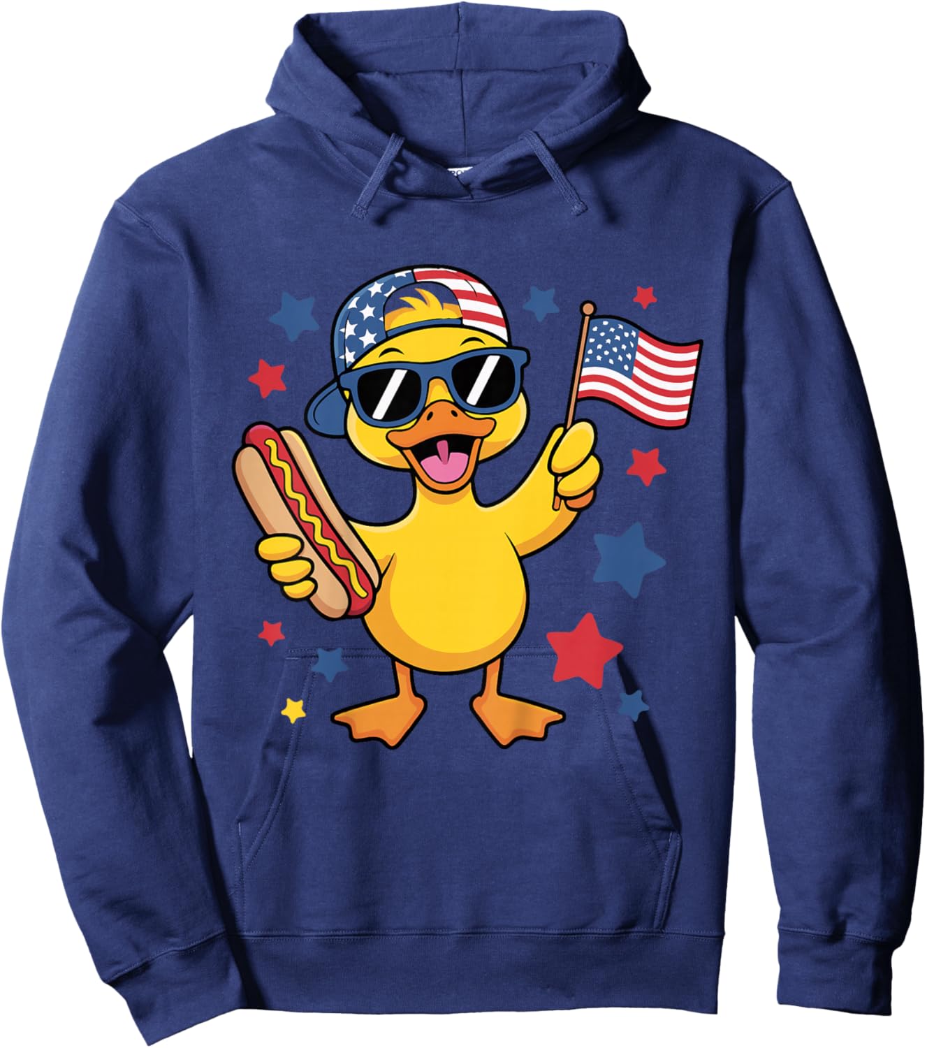 Funny Patriotic Duck USA Flag 4th of July Hotdog Kids Boys Hoodie - Hoodie | Navy