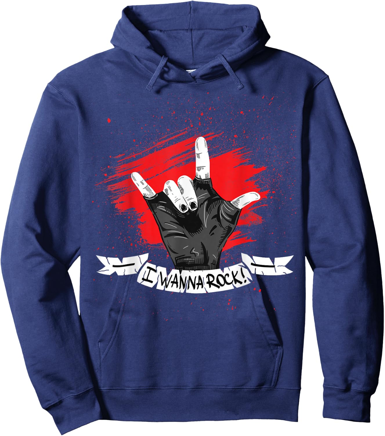 I Wanna Rock - Rock n Roll T Shirts - Hand Horns for Woman. Hoodie - Hoodie | Navy