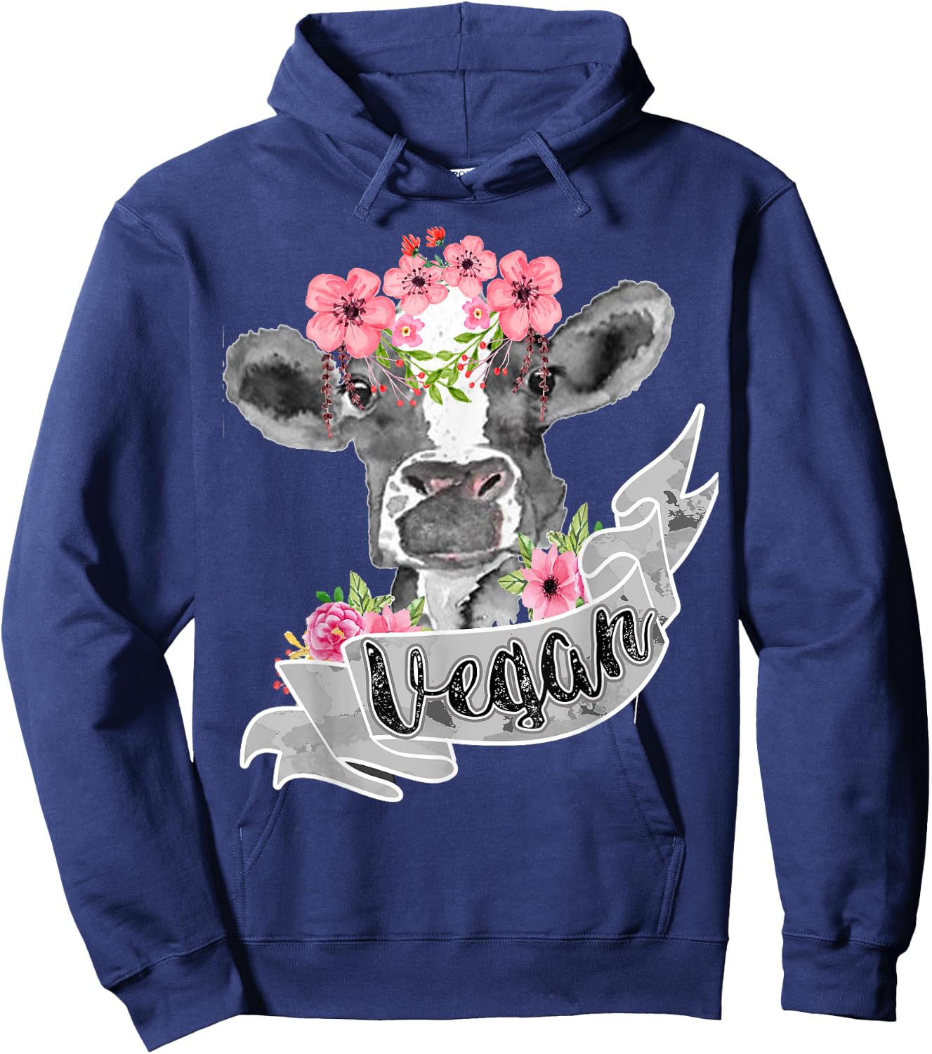 Vegetarian Humor Fashion Vegan Funny Cow With Flower Headband Gift Hoodie - Hoodie | Navy