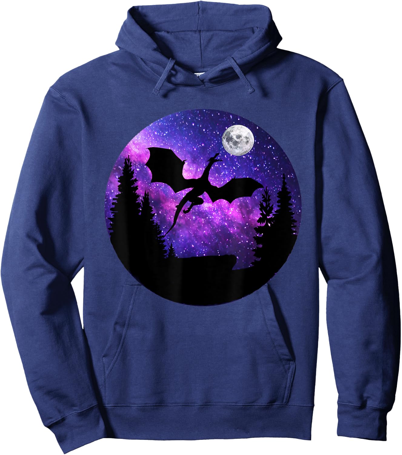 Dragon In Night Sky Full Moon Purple Galaxy Cosmic Art Hoodie - Hoodie | Navy
