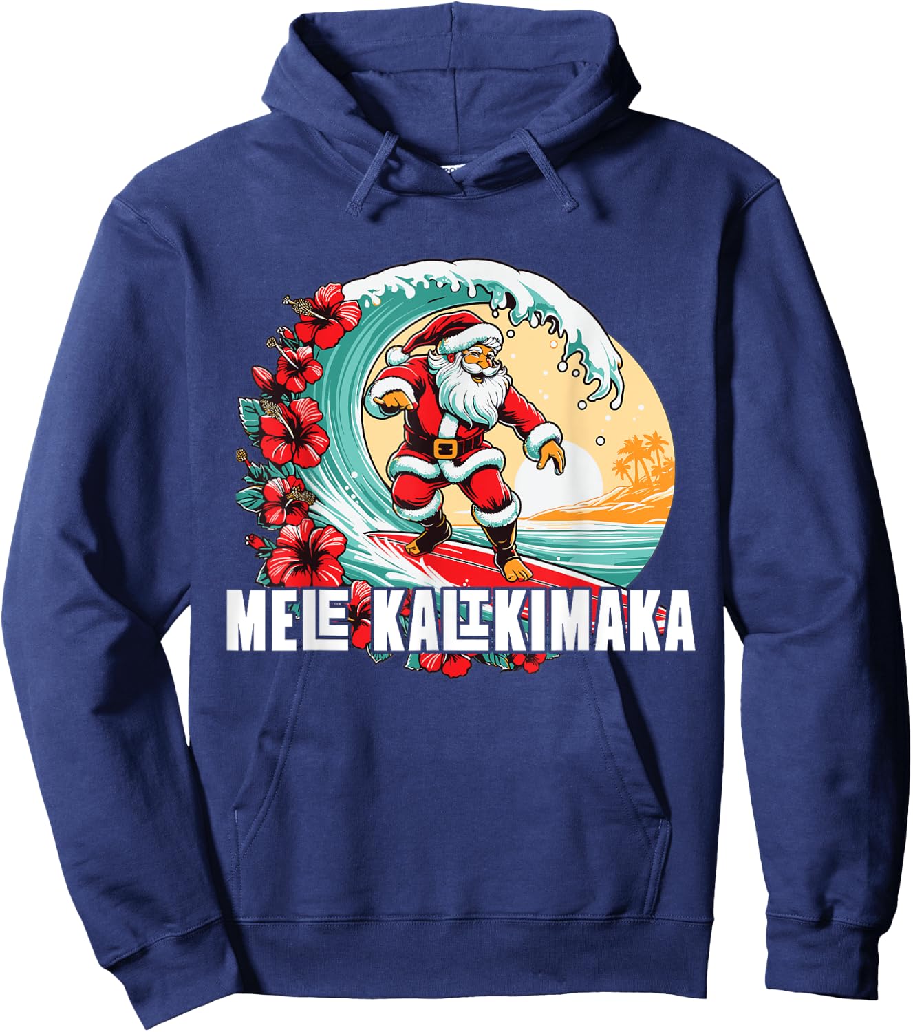 Mele Kalikimaka Hawaii Santa Hawaiian Christmas Hoodie - Hoodie | Navy