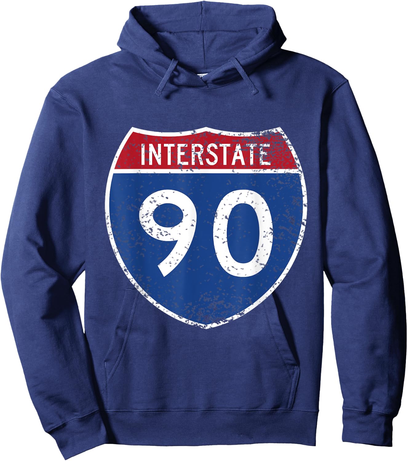 Interstate 90 Distressed Grunge Vintage Look Hoodie - Hoodie | Navy