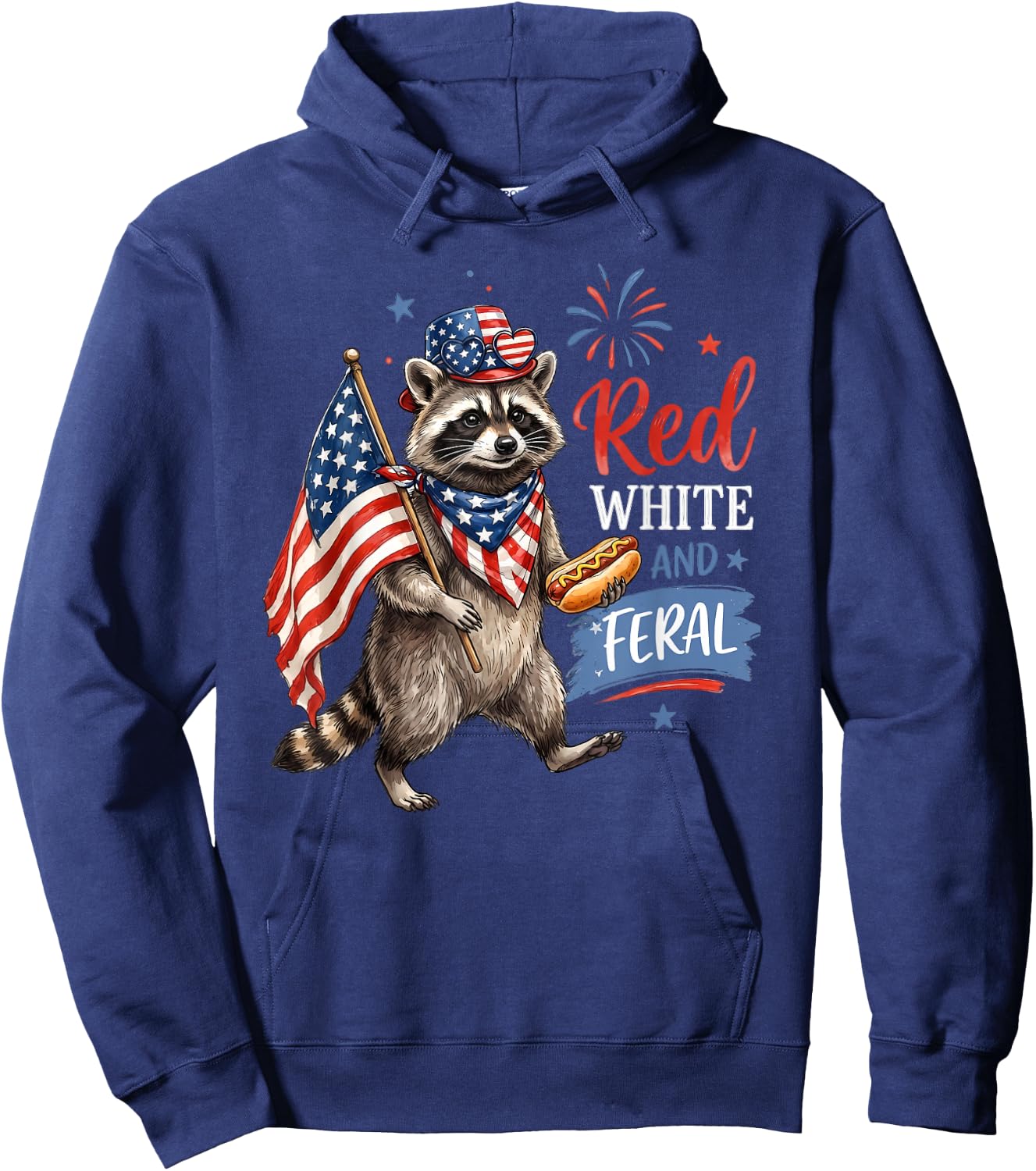 Red White and Feral USA Flag American Raccoon 4th of July Hoodie - Hoodie | Navy