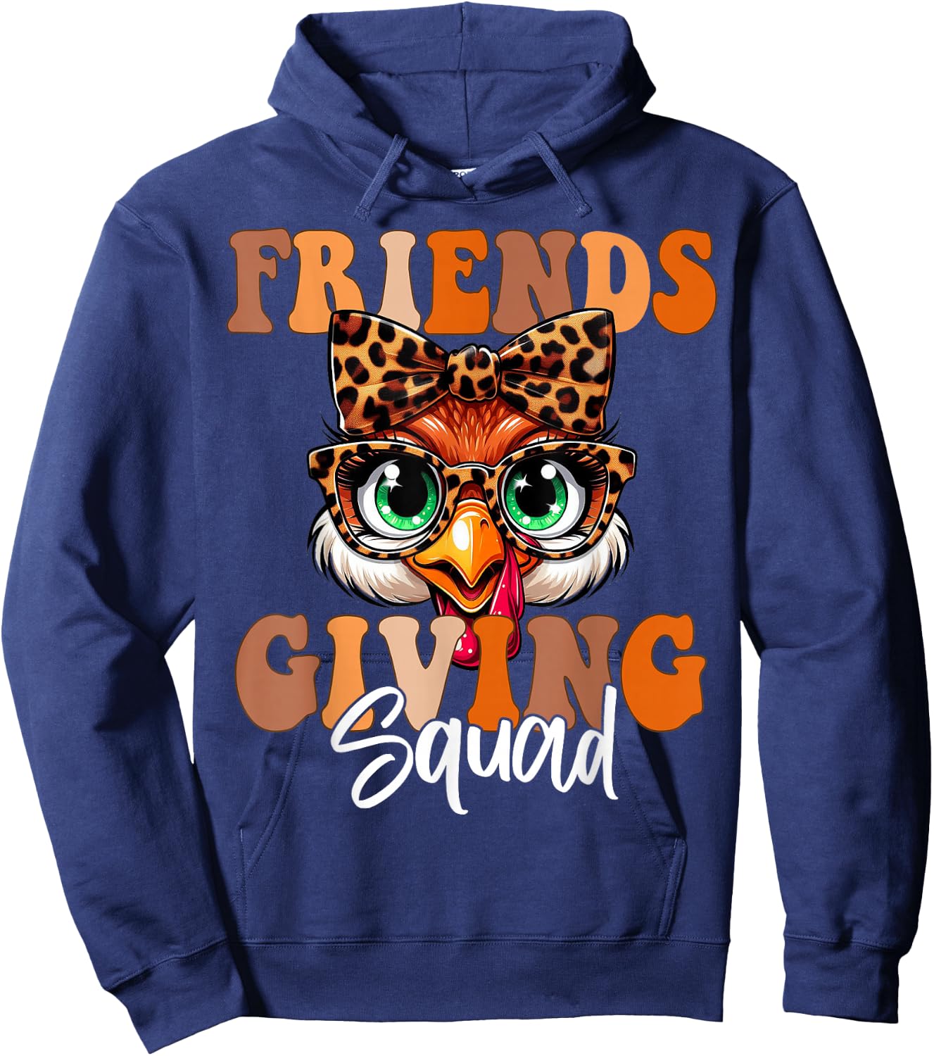 Friends Squad Thanksgiving 2024 Turkey Face Leopard Hoodie - Hoodie | Navy