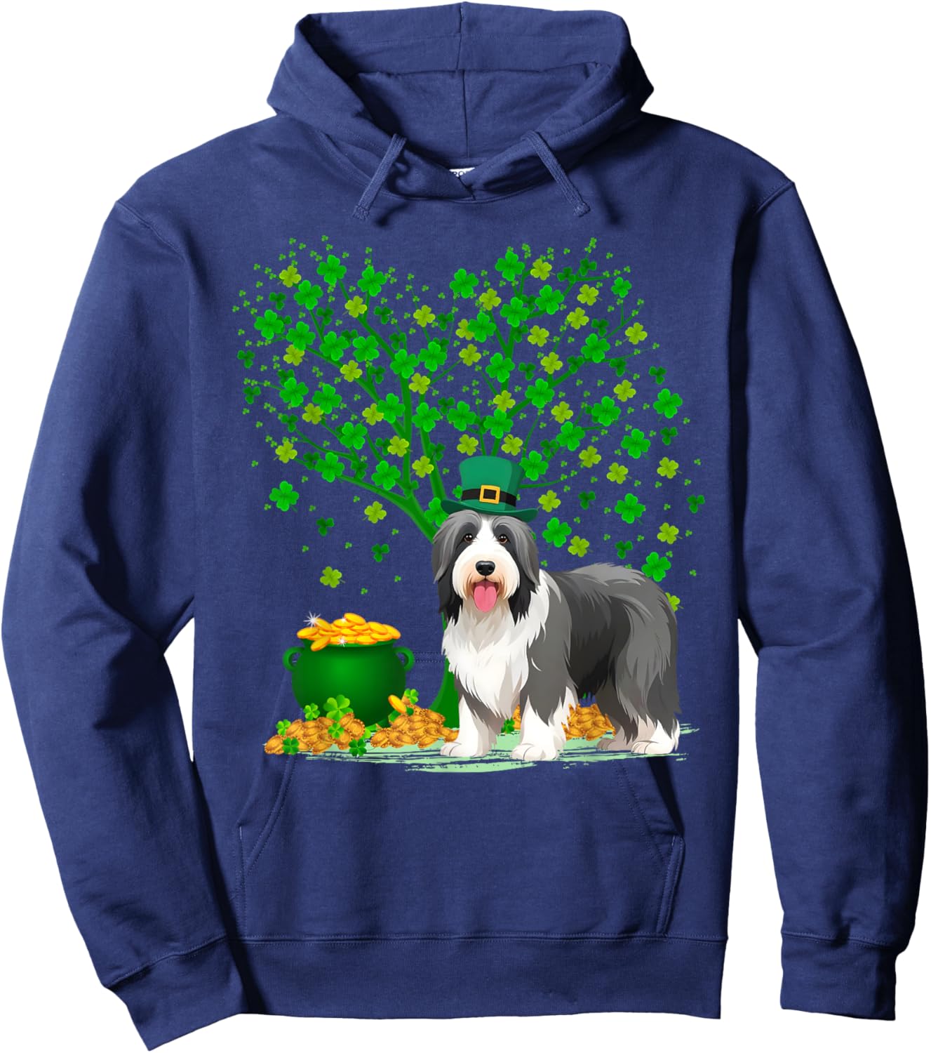 Shamrock Tree Leprechaun Bearded Collie Dog St Patrick's Day Hoodie - Hoodie | Navy