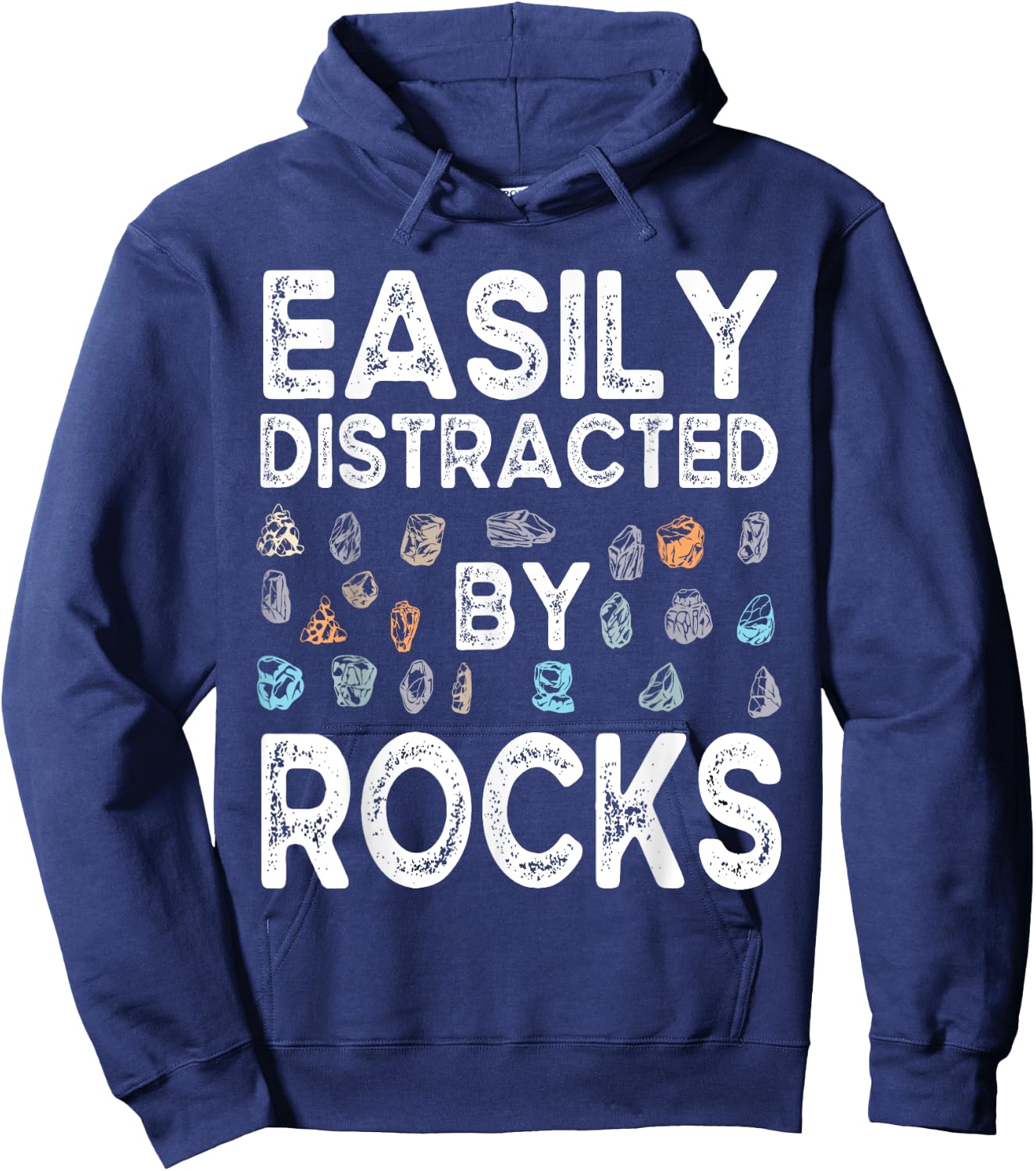Easily Distracted By Rock Funny Vintage Rock Collector Hoodie - Hoodie | Navy