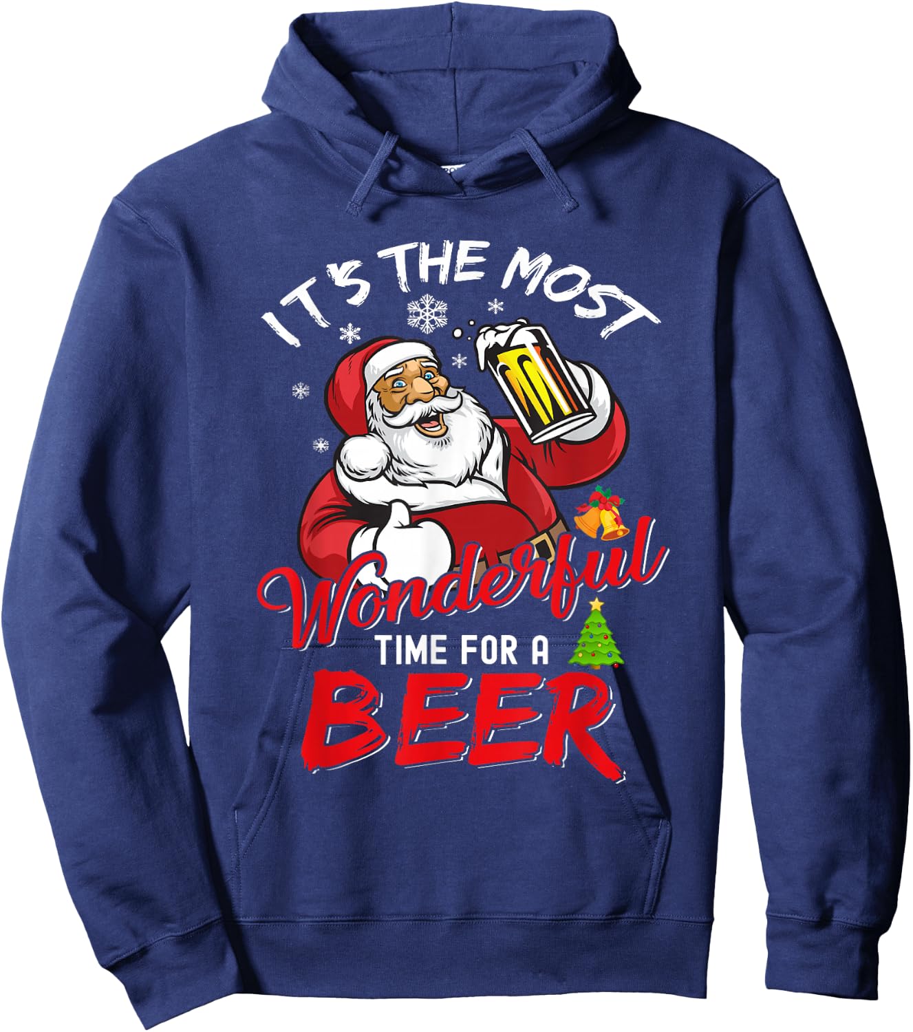 Funny Christmas Santa Claus Drinking Beer Wonderful Time Hoodie - Hoodie | Navy