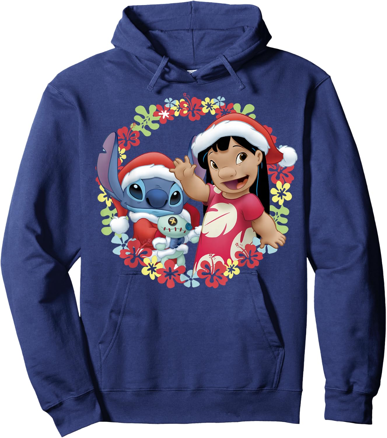 Disney Lilo & Stitch Christmas Hawaiian Flower Wreath Hoodie - Hoodie | Navy