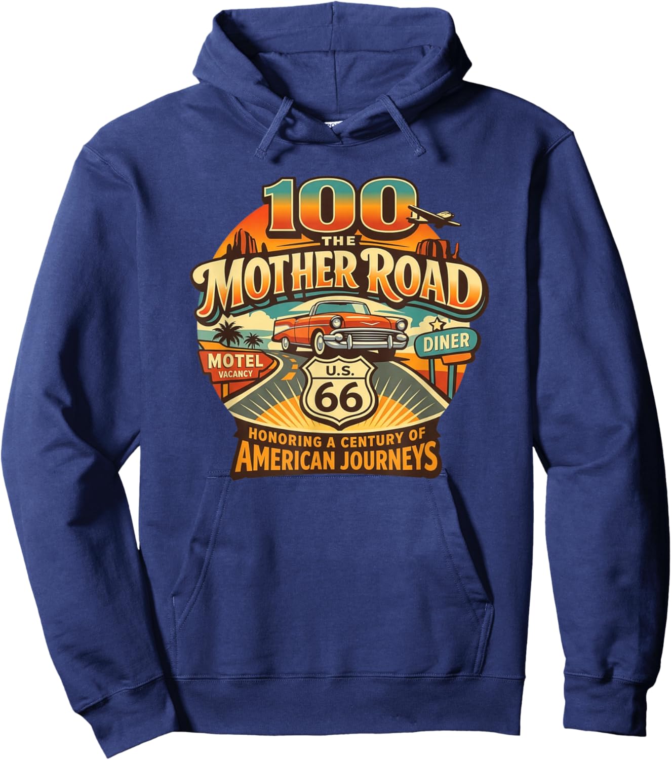 Retro US HWY 66 100th Anniversary Centennial The Mother Road Hoodie - Hoodie | Navy