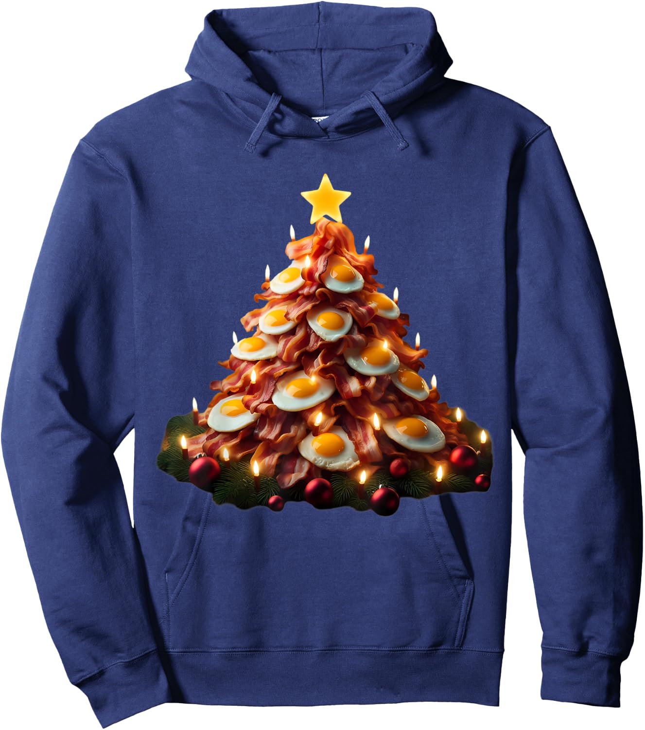 Bacon Christmas Tree With Eggs Carnivore Keto Meat Lover Fun Hoodie - Hoodie | Navy