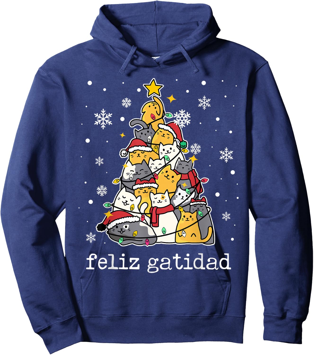 Feliz Navidad Cat Lover Xmas Tree Spanish Mexican Christmas Hoodie - Hoodie | Navy