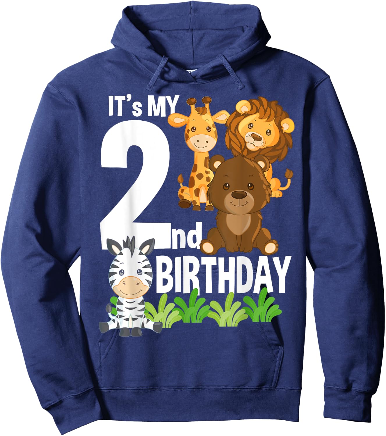 It's My 2nd Birthday Zoo Theme Birthday Safari Jungle Animal Hoodie - Hoodie | Navy