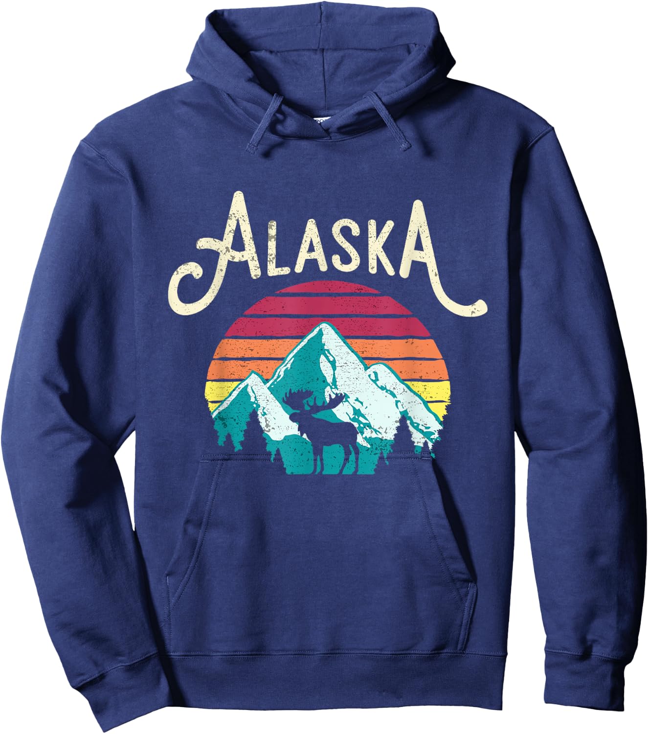 Retro Alaska AK Juneau Mountains Wildlife Moose Hoodie - Hoodie | Navy