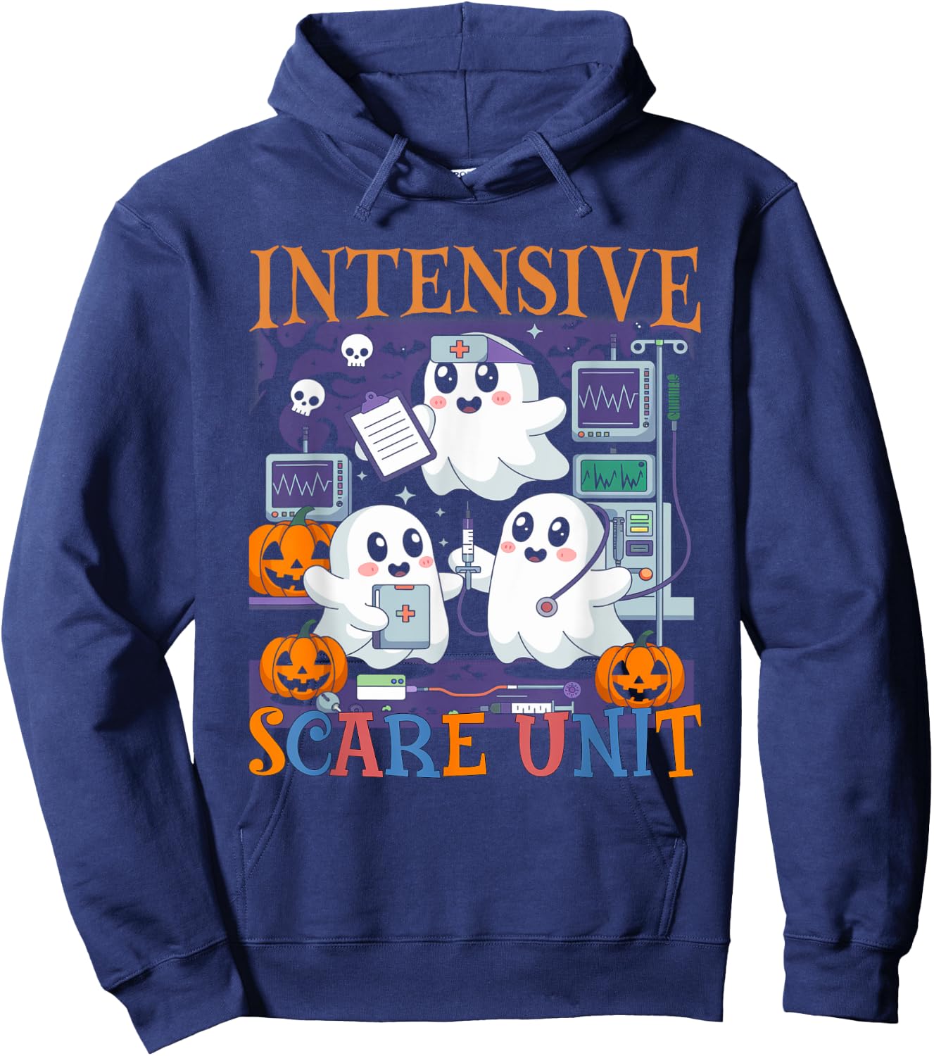 Halloween Intensive Care Scare Unit Ghost Nurse ICU Nursing Hoodie - Hoodie | Navy