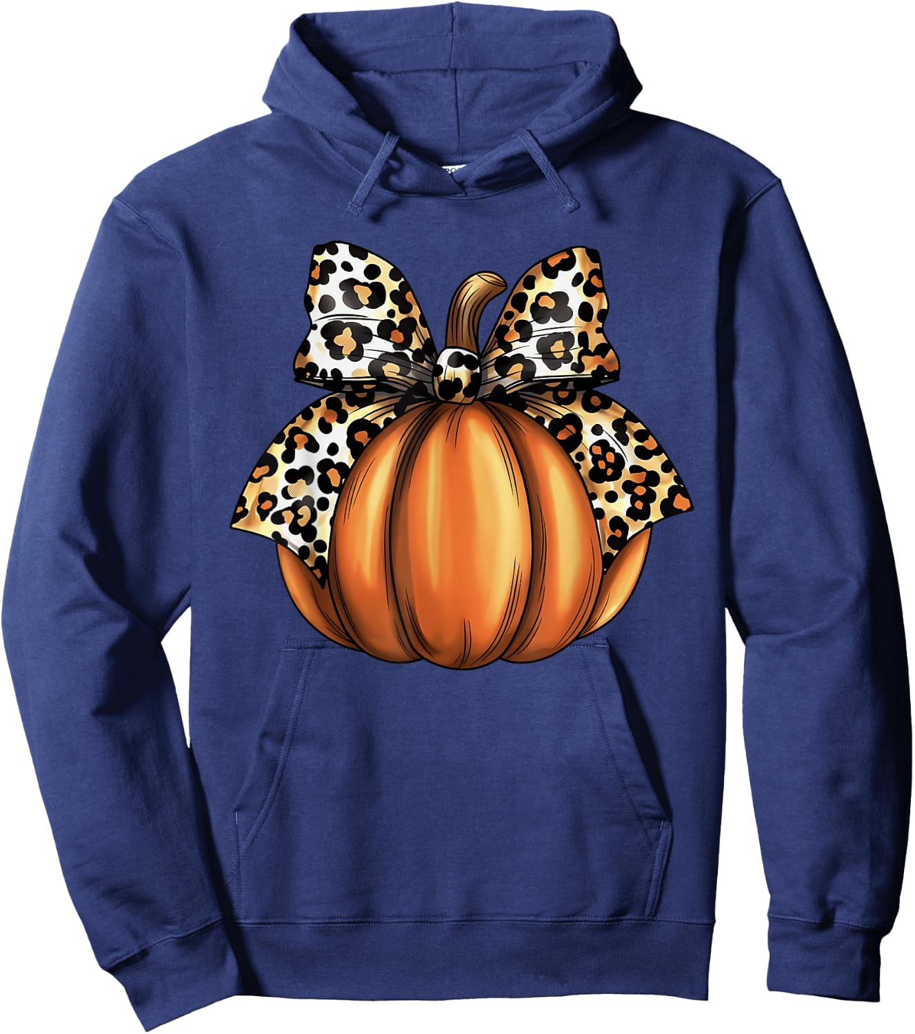 Pumpkin Leopard Coquette Bow Women Girls Kids Halloween Hoodie - Hoodie | Navy