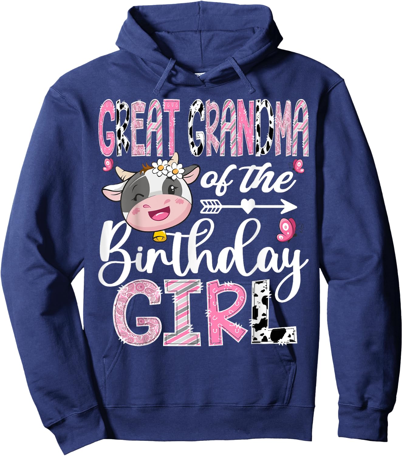 Great Grandma Of The Birthday Girl Farm Cow 1St Birthday Hoodie - Hoodie | Navy