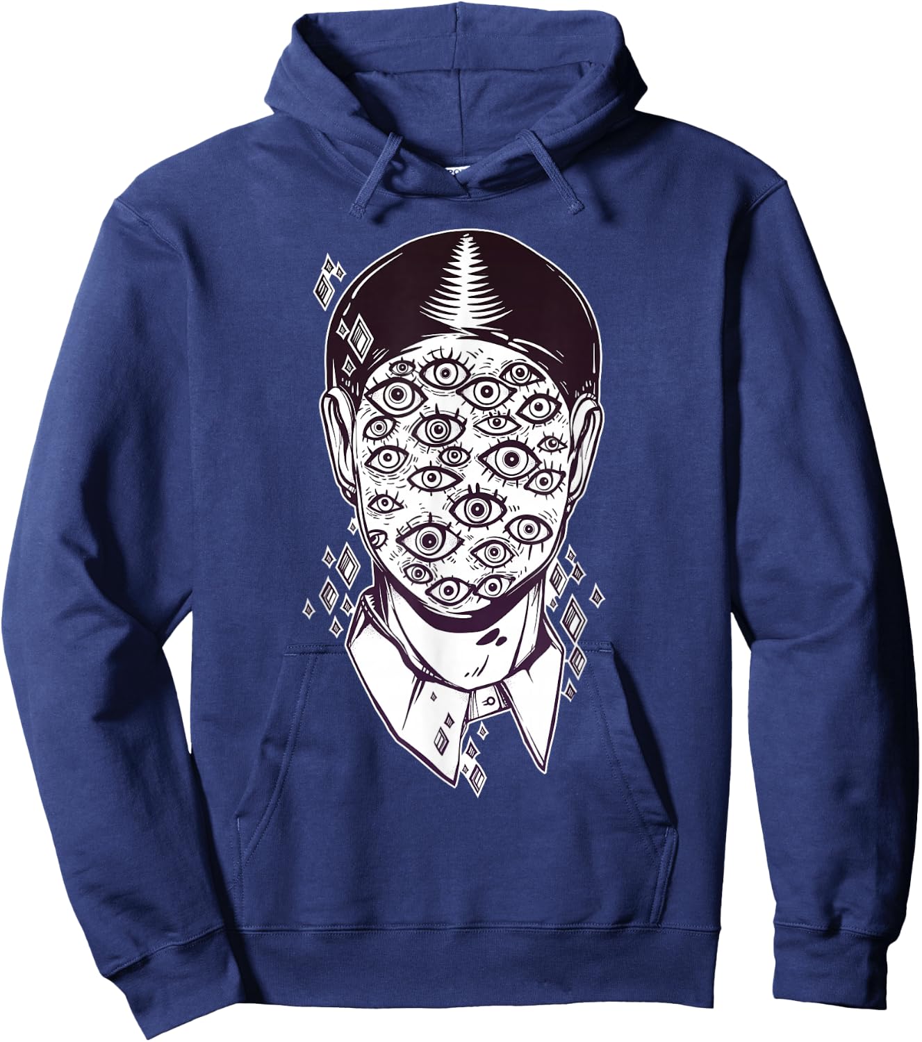 Dali Surreal - Noir Retro Eyes on Face Tattoo Art Hoodie - Hoodie | Navy