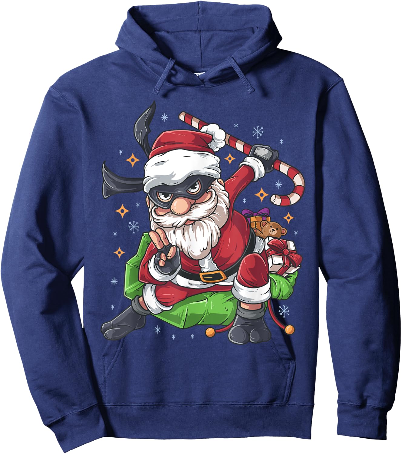 Ninja Santa Claus Candy Cane Funny Christmas Holiday Hoodie - Hoodie | Navy