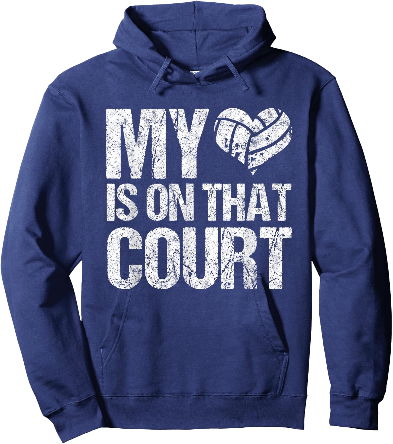 My Heart Is On That Court Vintage Volleyball Sports Mom Hoodie - Hoodie | Navy