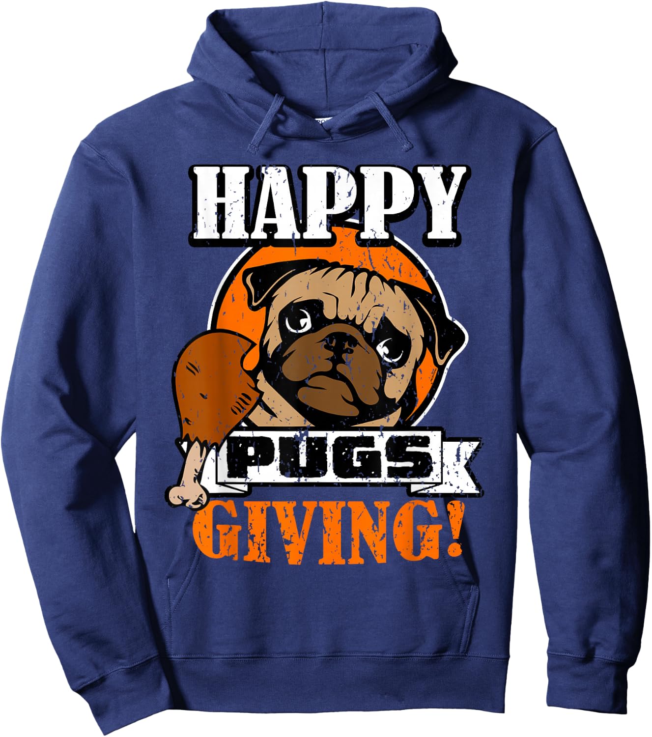 Funny Pug Dog Shirt Happy Pugsgiving Thanksgiving T Shirt Men Women Girls Kids Hoodie - Hoodie | Navy
