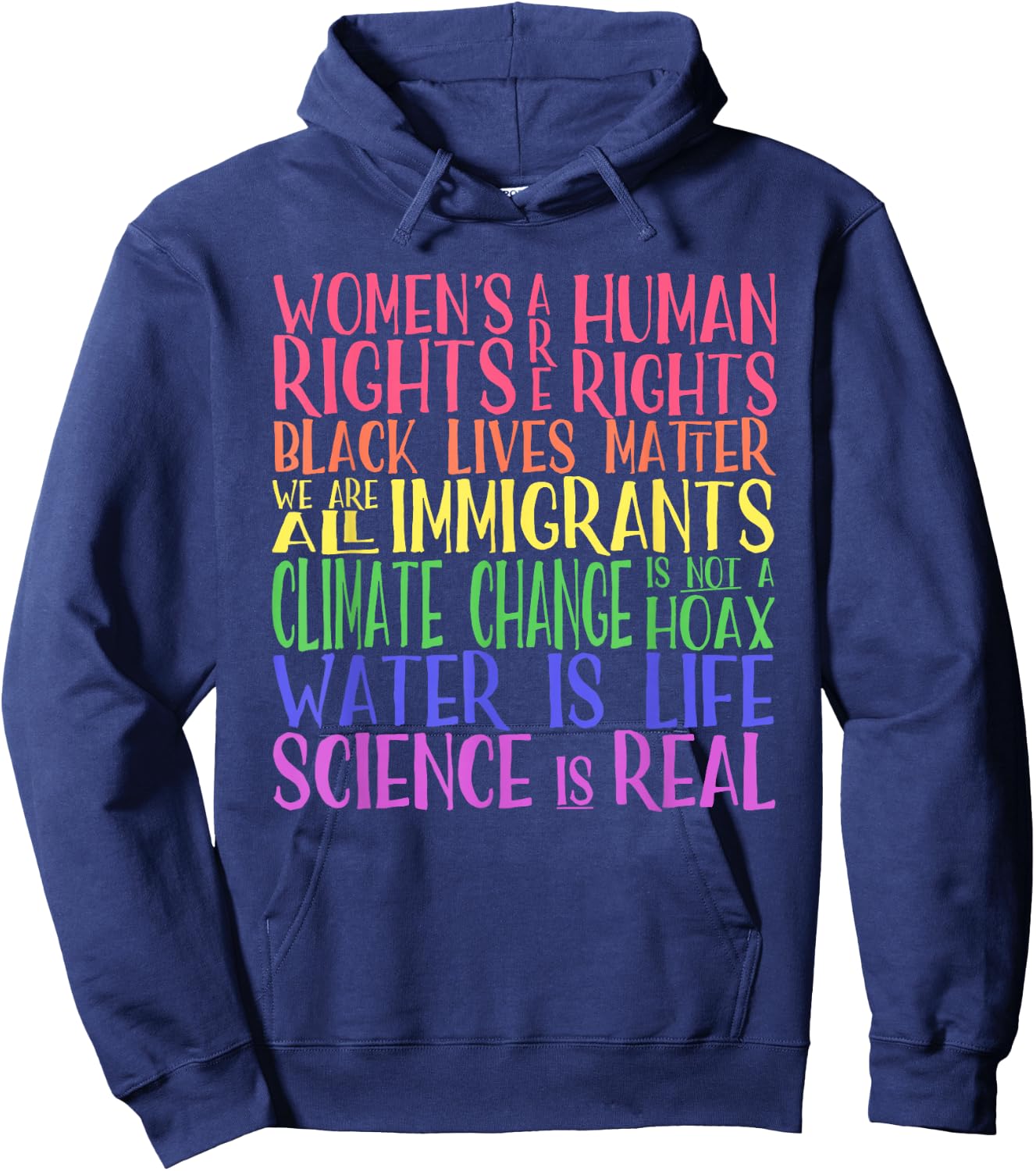 Political Protest Rainbow- Equality, Science and Justice Hoodie - Hoodie | Navy