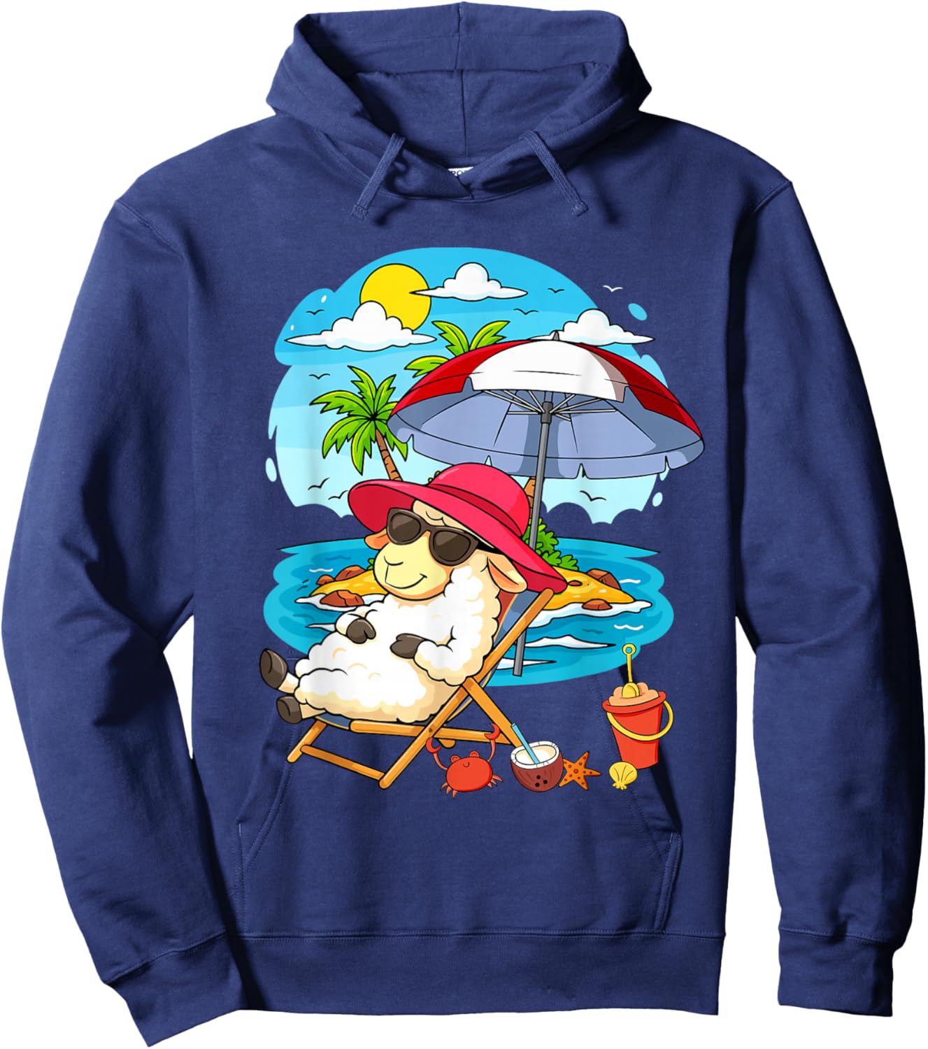 Sheep Relaxing Summer Costume Traveling Beach Lover Farmer Hoodie - Hoodie | Navy