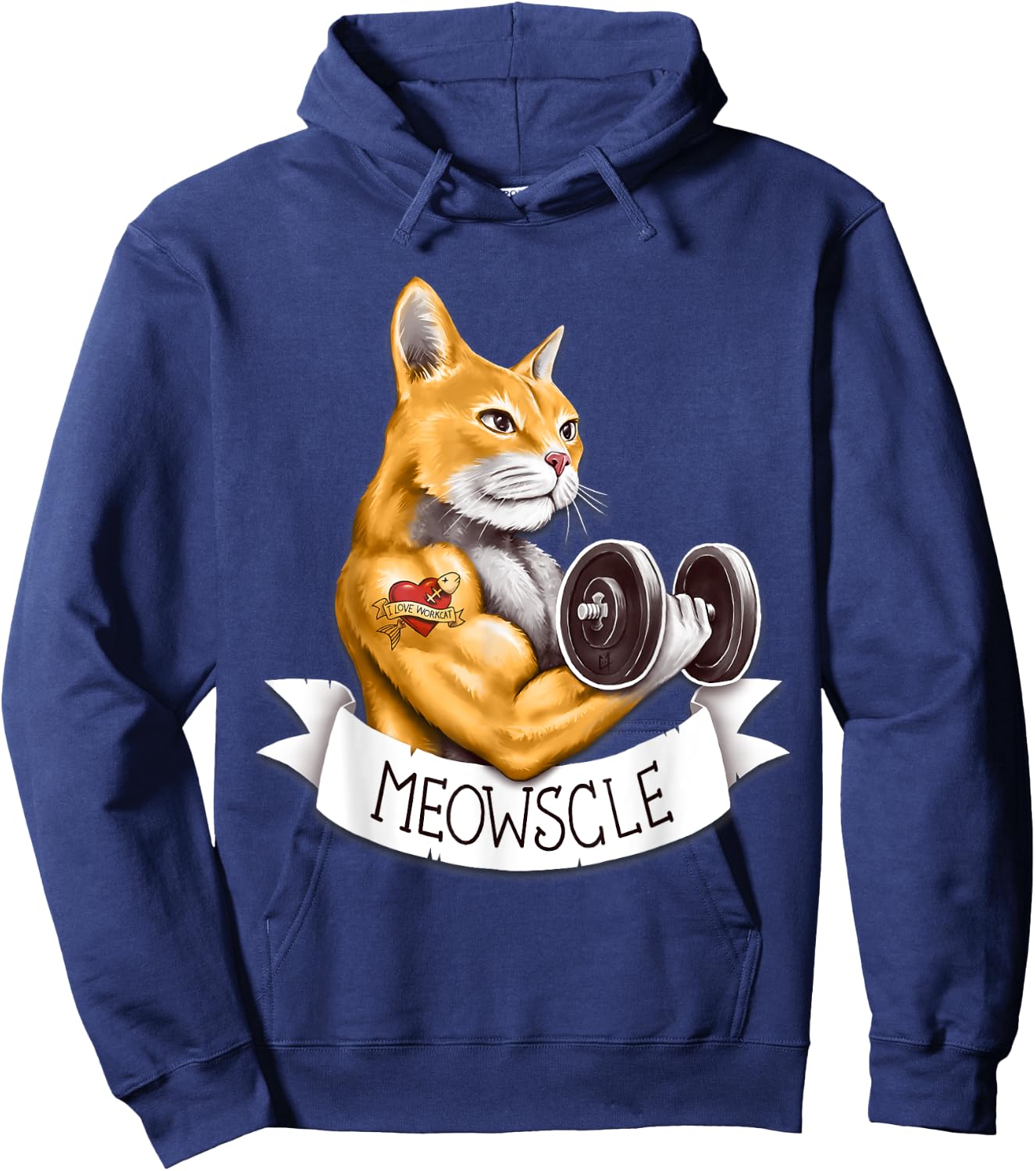 Meowscle Gym Workout Cat Pun Men Women Kids Hoodie - Hoodie | Navy