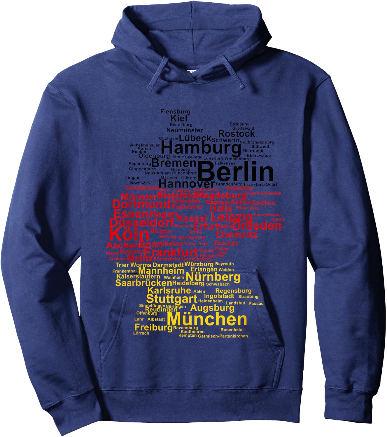 Germany Map Silhouette Towns Cities Flag Berlin Travel Hoodie - Hoodie | Navy