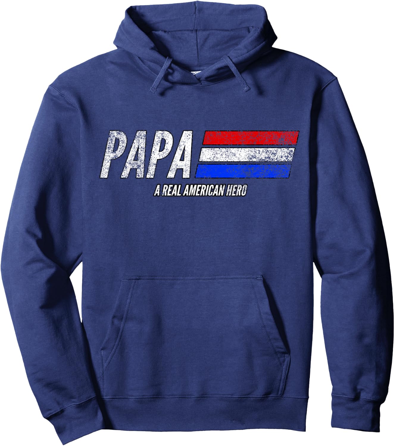 Vintage Papa A Real American Hero Distressed American Flag Men Hoodie - Hoodie | Navy
