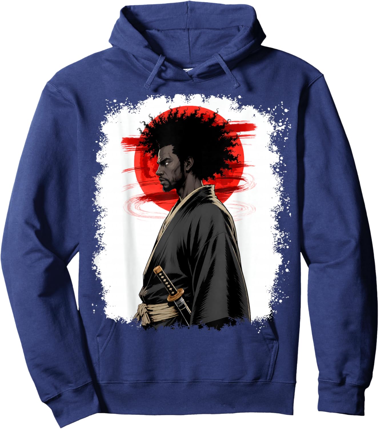 Afro American Samurai Anime Cartoon Japanese Bushido Warrior Hoodie - Hoodie | Navy