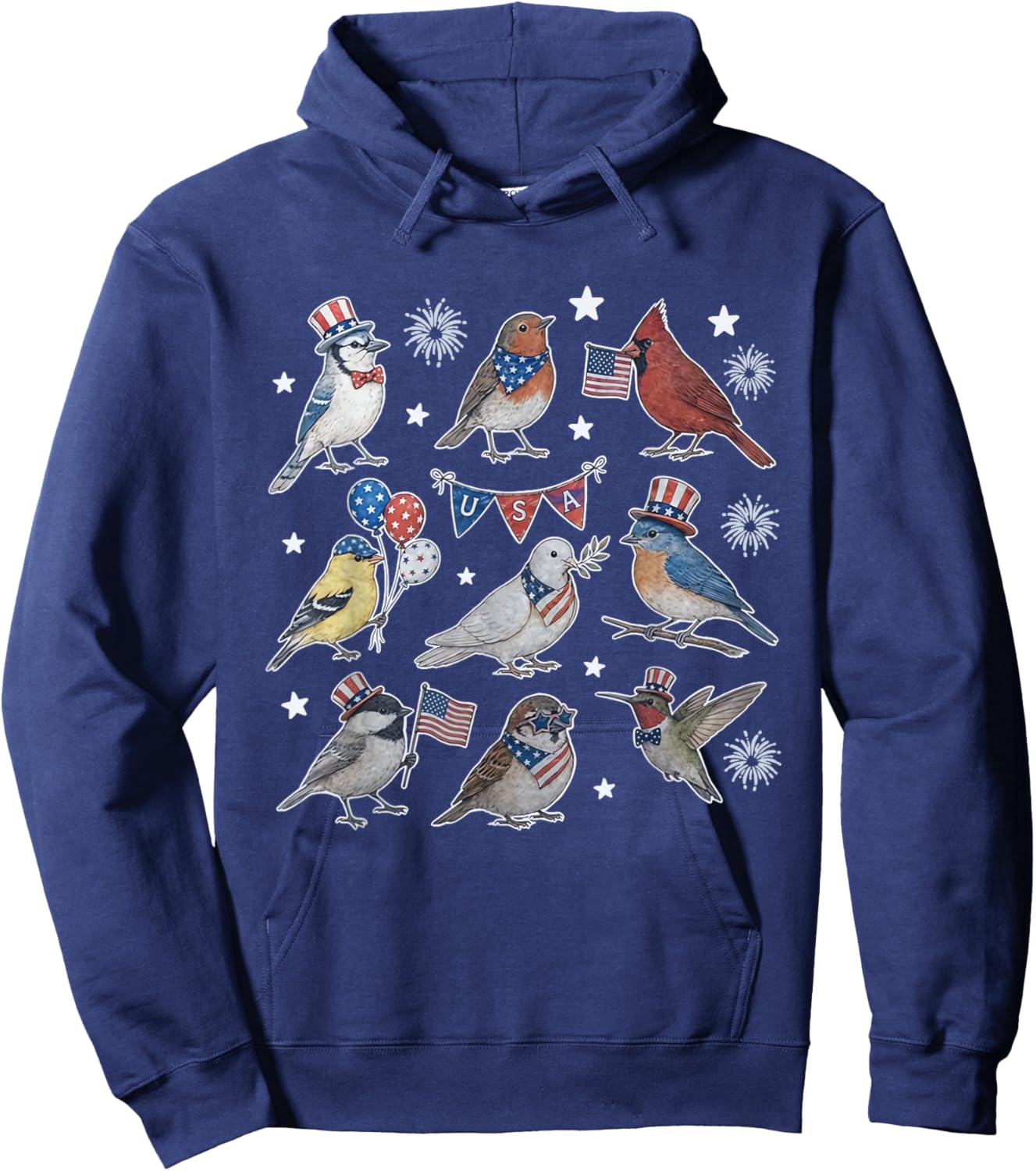 Funny Patriotic Songbirds of North America Field USA Flag Hoodie - Hoodie | Navy