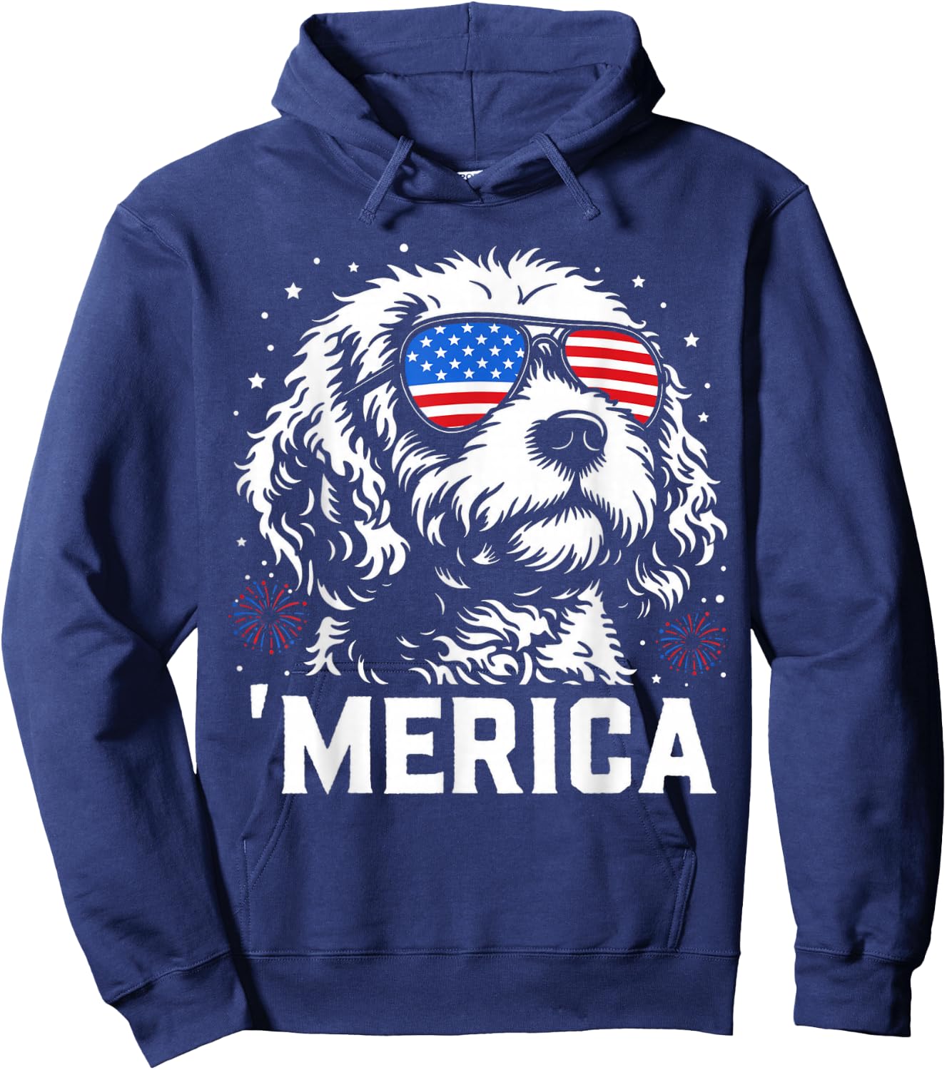 Patriotic Merica Cavapoo Dog US Flag 4th of July Dog Lover Hoodie - Hoodie | Navy