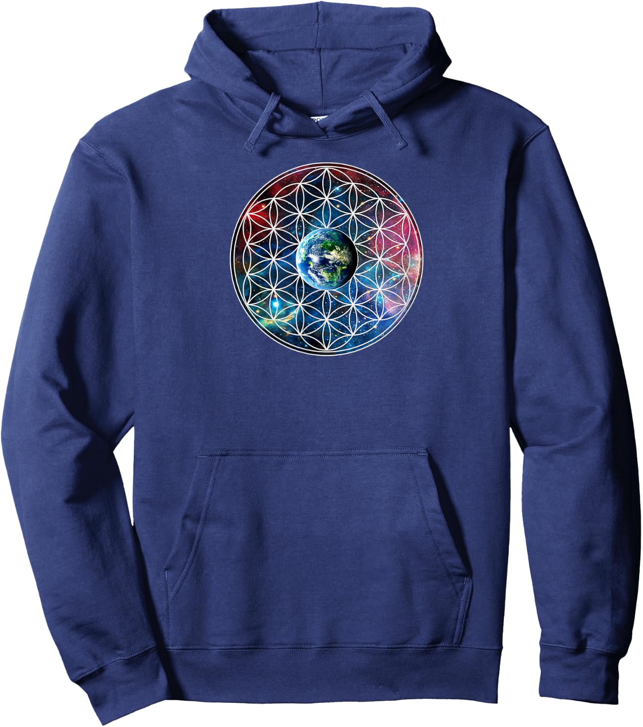 Earth with flower of life, sacred geometry, Yoga Hoodie - Hoodie | Navy