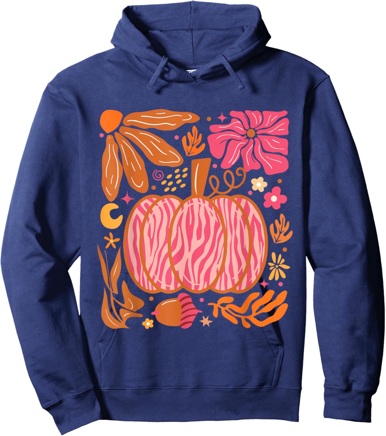 Leopard Pink Pumpkin Boho Floral Fall, Autumn Vibes Hoodie - Hoodie | Navy