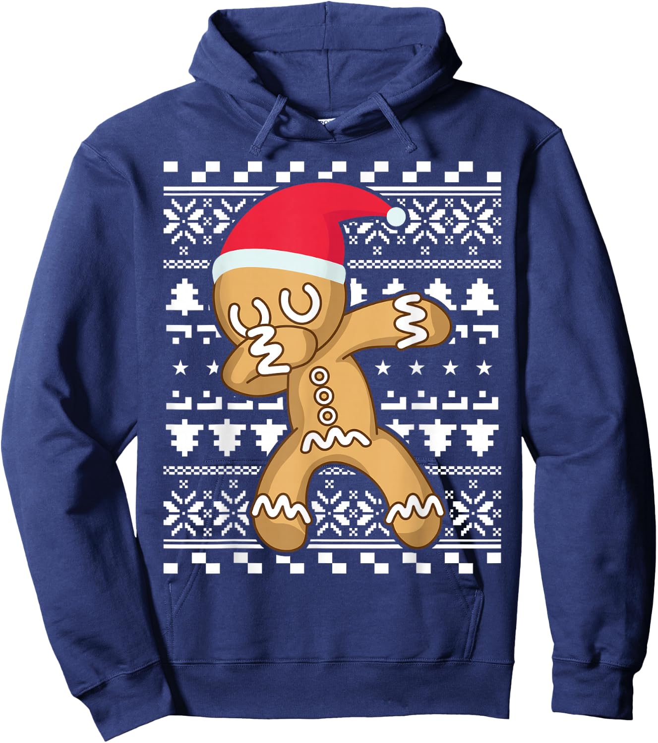 Dabbing Gingerbread Man Ugly Christmas Sweater Hoodie - Hoodie | Navy