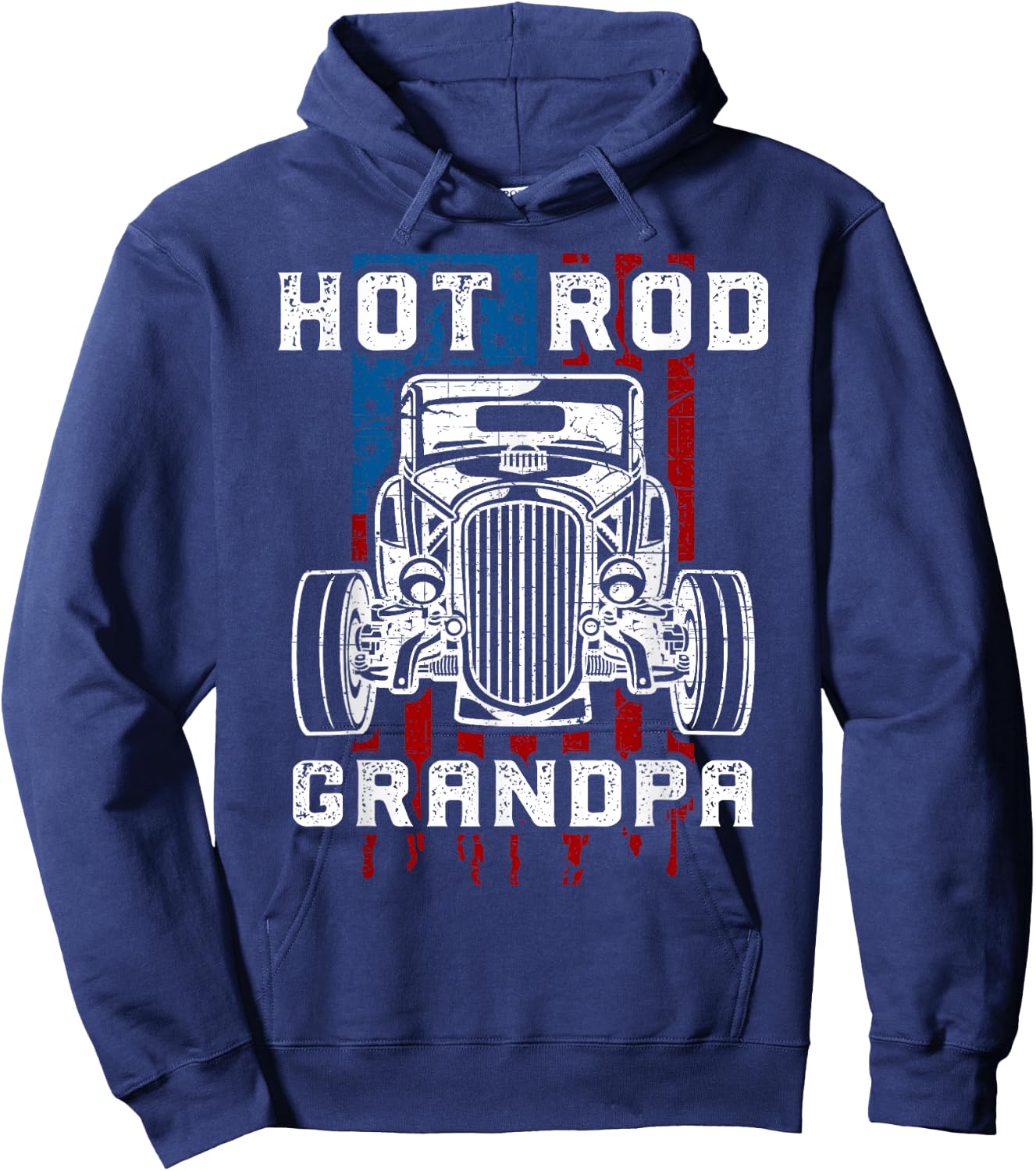 Hot Rod Grandpa Shirt Vintage Car American Flag Women Men Hoodie - Hoodie | Navy
