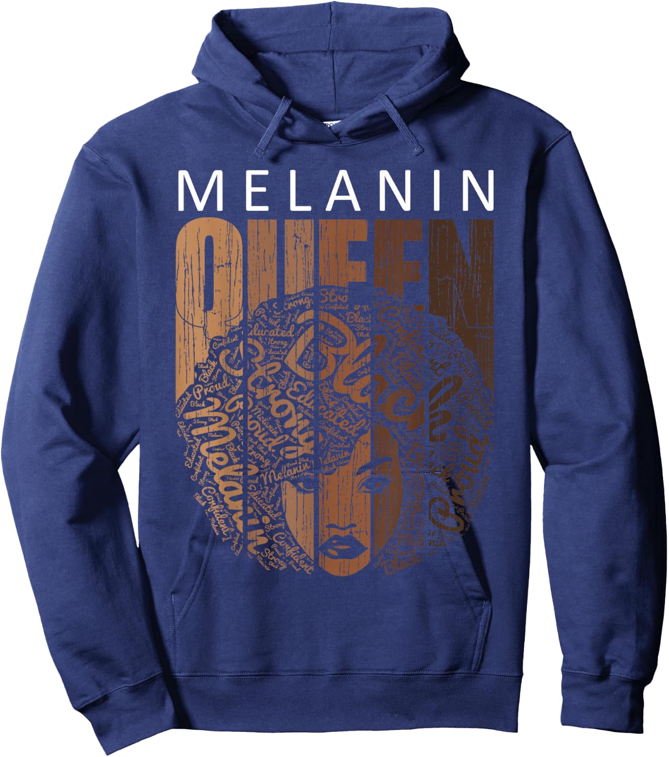 Juneteenth Shirts Women Natural Afro Melanin Queen Strong Hoodie - Hoodie | Navy