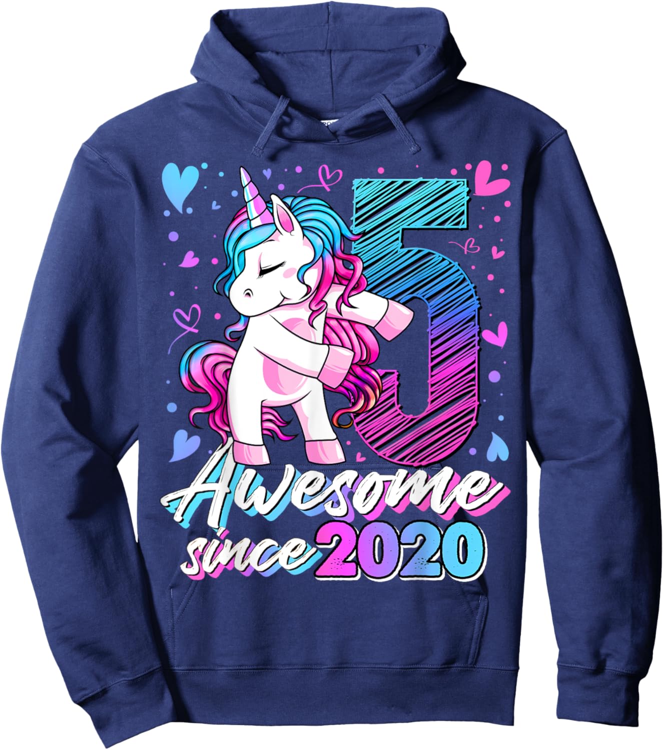 5 Year Old Unicorn Gifts For Girls 5th Birthday Girl Party Hoodie - Hoodie | Navy